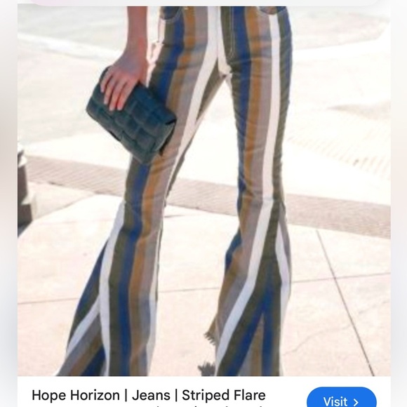 Hope Horizon Boho Striped Flare Jeans - Picture 1 of 10